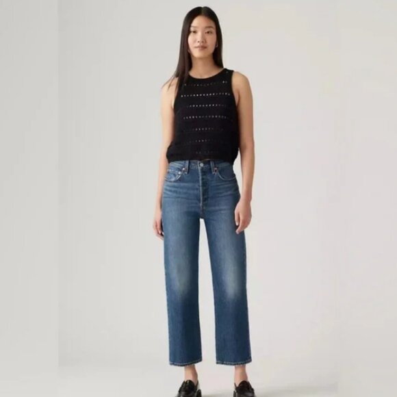 LEVI’S Button-Fly Ribcage Straight Ankle Jeans High Rise Classic Blue Denim 29 - Picture 16 of 16